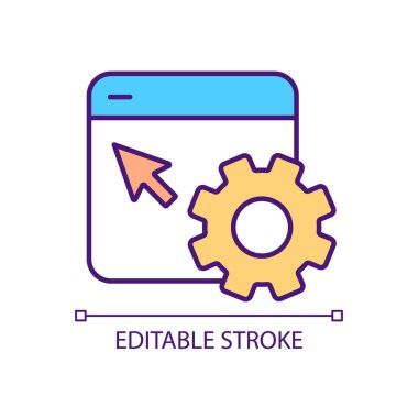 Website settings configuration RGB color icon. Page content modification. Kind of website. Customization. Isolated vector illustration. Simple filled line drawing. Editable stroke. Arial font used