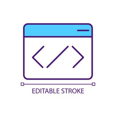Website source code RGB color icon. Web development. Kind of website. Programming language. Content page. Isolated vector illustration. Simple filled line drawing. Editable stroke. Arial font used
