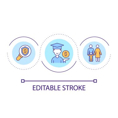 Family savings for children education loop concept icon. Safe financial fund. Investment abstract idea thin line illustration. Isolated outline drawing. Editable stroke. Arial font used