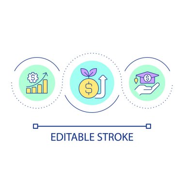 Increase deposit profit loop concept icon. Investment and savings. Payments for college abstract idea thin line illustration. Isolated outline drawing. Editable stroke. Arial font used
