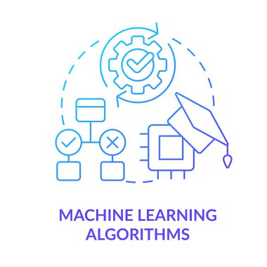 Machine learning algorithms blue gradient concept icon. Professional ability. Machine learning engineer skill abstract idea thin line illustration. Isolated outline drawing. Myriad Pro-Bold font used