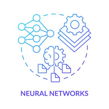 Neural networks blue gradient concept icon. Artificial neurons. Machine learning engineer skill abstract idea thin line illustration. Isolated outline drawing. Myriad Pro-Bold font used