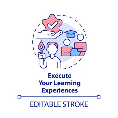 Execute learning experiences concept icon. Training successful leader abstract idea thin line illustration. Support. Isolated outline drawing. Editable stroke. Arial, Myriad Pro-Bold fonts used