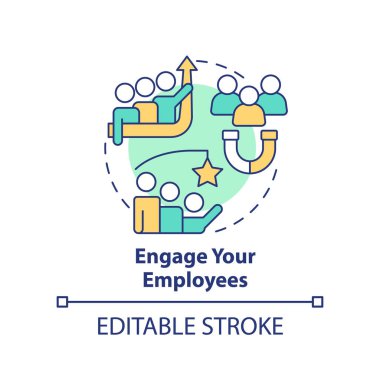 Engage employees concept icon. Business coaching courses benefit abstract idea thin line illustration. Workers retention. Isolated outline drawing. Editable stroke. Arial, Myriad Pro-Bold fonts used