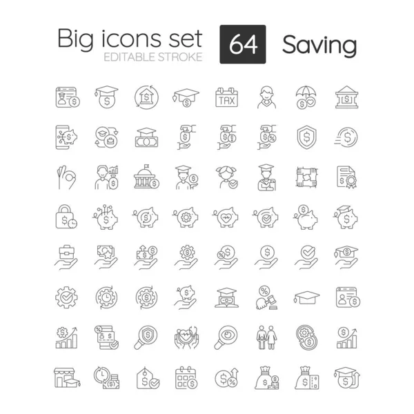 Saving Linear Icons Set Financial Funds Money Management Smart Investment — Vector de stock