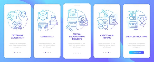 Steps Become Software Engineer Blue Gradient Onboarding Mobile App Screen — Stockvector