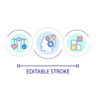 Left-brained person loop concept icon. Logical thinking abstract idea thin line illustration. Left-brain dominance. Identifying solutions. Isolated outline drawing. Editable stroke. Arial font used