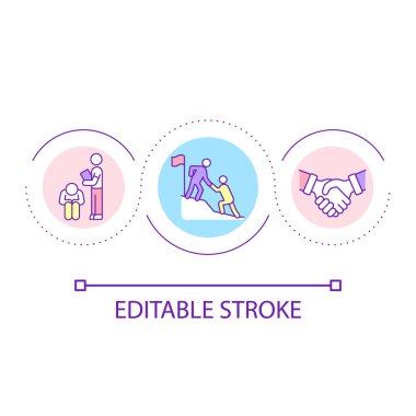 Workplace mentor and mentee relationship loop concept icon. Encouraging progress abstract idea thin line illustration. Achieving goals. Isolated outline drawing. Editable stroke. Arial font used