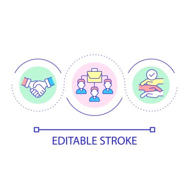Improving employees cooperation loop concept icon. Colleagues communication abstract idea thin line illustration. Collaborative workplace. Isolated outline drawing. Editable stroke. Arial font used