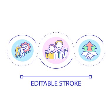 Positive company culture loop concept icon. Engaging employees into company success abstract idea thin line illustration. Relationships. Isolated outline drawing. Editable stroke. Arial font used