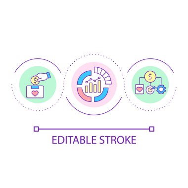 Fundraising research loop concept icon. Financial statements analysis abstract idea thin line illustration. Nonprofit organization. Isolated outline drawing. Editable stroke. Arial font used