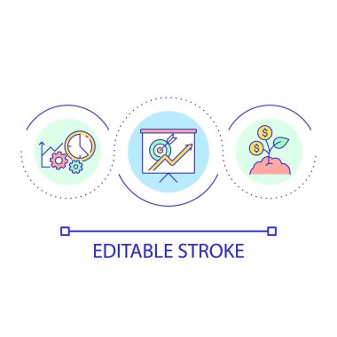 Strategic planning for profitability improvement loop concept icon. Income growth strategy abstract idea thin line illustration. Isolated outline drawing. Editable stroke. Arial font used