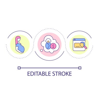 First time mother loop concept icon. Preparing body for labor abstract idea thin line illustration. Taking care of newborn tips. Isolated outline drawing. Editable stroke. Arial font used