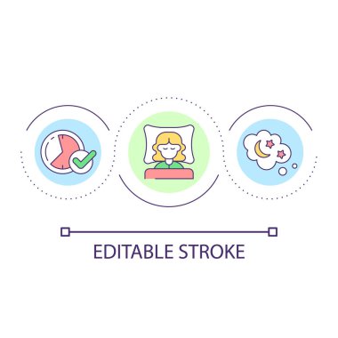 Healthy sleep habits loop concept icon. Bedtime routine abstract idea thin line illustration. Improving sleep quality. Regular schedule. Isolated outline drawing. Editable stroke. Arial font used