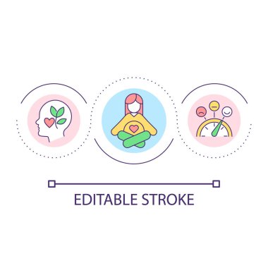Mental wellbeing loop concept icon. Manage stress abstract idea thin line illustration. Stay calm. Focus on positivity. Boost mental health. Isolated outline drawing. Editable stroke. Arial font used