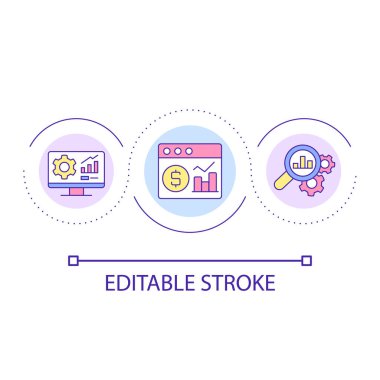 Financial statement analysis loop concept icon. Business intelligence abstract idea thin line illustration. Finance activities. Isolated outline drawing. Editable stroke. Arial font used