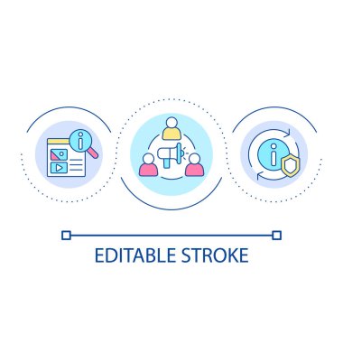Social media marketing loop concept icon. Fact-checking. Promotion through online channel abstract idea thin line illustration. Isolated outline drawing. Editable stroke. Arial font used