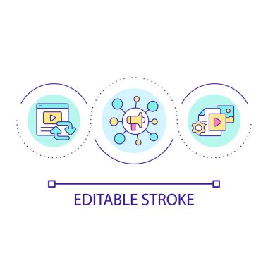 Sharing on social media loop concept icon. Online marketing abstract idea thin line illustration. Posting viral content. Promoting brand. Isolated outline drawing. Editable stroke. Arial font used