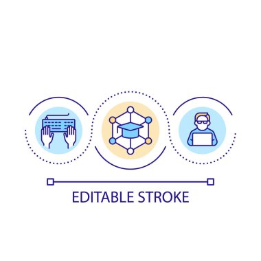 Computer science education loop concept icon. Professional skills and knowledge. College degree abstract idea thin line illustration. Isolated outline drawing. Editable stroke. Arial font used