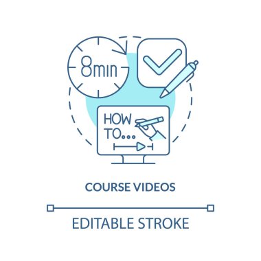 Course videos turquoise concept icon. Recorded lecture. Online tutorials type abstract idea thin line illustration. Isolated outline drawing. Editable stroke. Arial, Myriad Pro-Bold fonts used