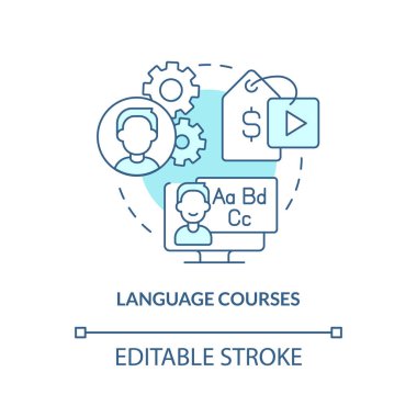 Language courses turquoise concept icon. Speak foreign language. Online tutorial idea abstract idea thin line illustration. Isolated outline drawing. Editable stroke. Arial, Myriad Pro-Bold fonts used