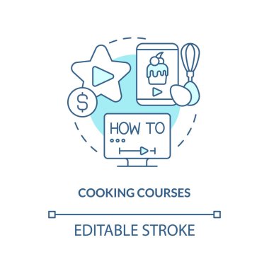Cooking courses turquoise concept icon. Culinary lessons. Online tutorial idea abstract idea thin line illustration. Isolated outline drawing. Editable stroke. Arial, Myriad Pro-Bold fonts used