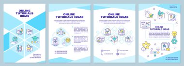 Online tutorials ideas turquoise brochure template. Leaflet design with linear icons. Editable 4 vector layouts for presentation, annual reports. Arial-Black, Myriad Pro-Regular fonts used