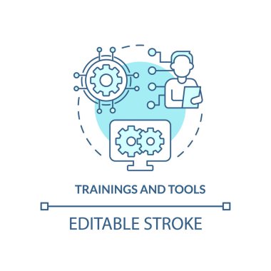 Training and tools turquoise concept icon. Business. Creating hybrid environment abstract idea thin line illustration. Isolated outline drawing. Editable stroke. Arial, Myriad Pro-Bold fonts used