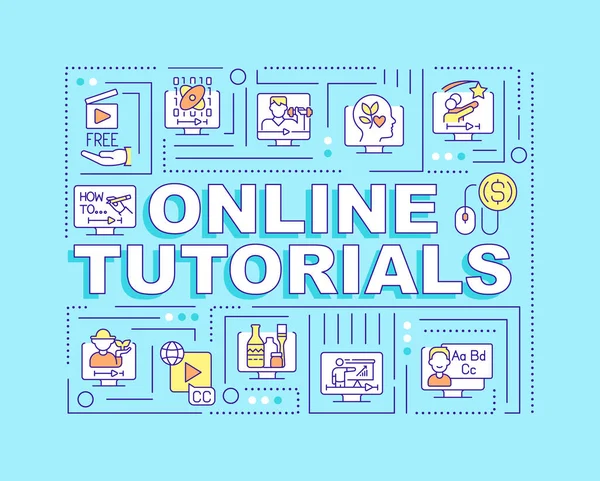 Online Tutorials Word Concepts Turquoise Banner Elearning Infographics Editable Icons — Stok Vektör