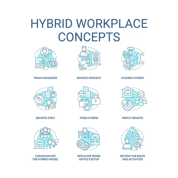 Hybrid Workplace Turquoise Concept Icons Set Work Shifts Flexible Schedule — Vector de stock