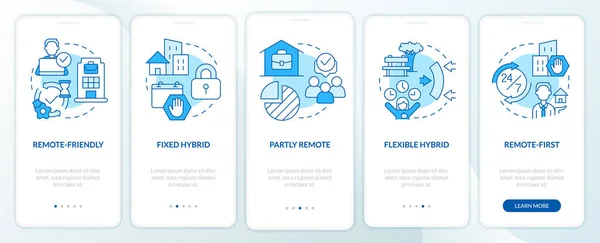 Hybrid Work Models Blue Onboarding Mobile App Screen Workplace Walkthrough — ストックベクタ
