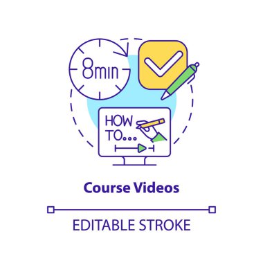 Course videos concept icon. Recorded lecture. Key information. Online tutorials type abstract idea thin line illustration. Isolated outline drawing. Editable stroke. Arial, Myriad Pro-Bold fonts used