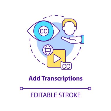 Add transcriptions concept icon. Subtitles. Sales online training videos abstract idea thin line illustration. Isolated outline drawing. Editable stroke. Arial, Myriad Pro-Bold fonts used