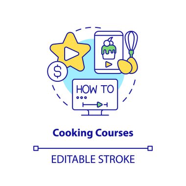 Cooking courses concept icon. Culinary lessons. Baking recipes. Online tutorial idea abstract idea thin line illustration. Isolated outline drawing. Editable stroke. Arial, Myriad Pro-Bold fonts used