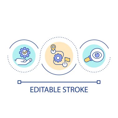 Progress monitoring loop concept icon. Performance assessment abstract idea thin line illustration. Learning journey. Accomplishing goal. Isolated outline drawing. Editable stroke. Arial font used