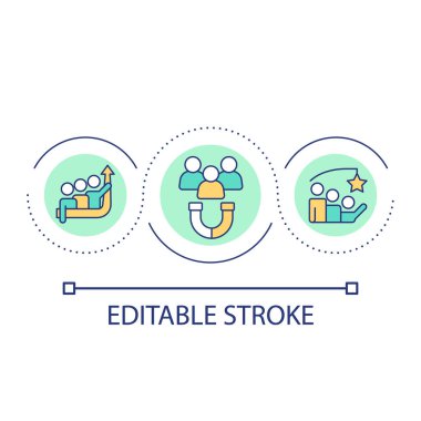 Employee engagement loop concept icon. Worker performance improving with incentives abstract idea thin line illustration. Increase retention. Isolated outline drawing. Editable stroke. Arial font used