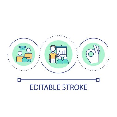 Helping employee development loop concept icon. Professional training abstract idea thin line illustration. Learning management. Isolated outline drawing. Editable stroke. Arial font used