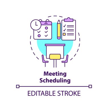 Meeting scheduling concept icon. Work planning. Business conference norm abstract idea thin line illustration. Isolated outline drawing. Editable stroke. Arial, Myriad Pro-Bold fonts used