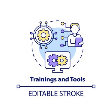 Training and tools concept icon. Business workflow. Creating hybrid environment abstract idea thin line illustration. Isolated outline drawing. Editable stroke. Arial, Myriad Pro-Bold fonts used
