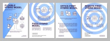 Models of hybrid work blue brochure template. Scheduling. Leaflet design with linear icons. Editable 4 vector layouts for presentation, annual reports. Arial, Myriad Pro-Regular fonts used