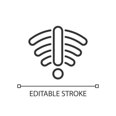 No internet connection pixel perfect linear icon. Check router and modem. Failed to connect. Thin line illustration. Contour symbol. Vector outline drawing. Editable stroke. Arial font used