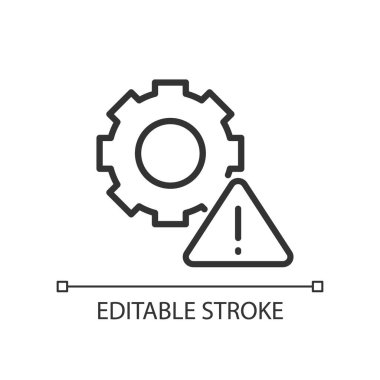 Technical warning pixel perfect linear icon. Program settings issue. Device configuration problem. Thin line illustration. Contour symbol. Vector outline drawing. Editable stroke. Arial font used