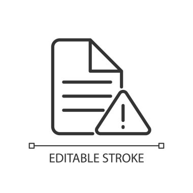 File error pixel perfect linear icon. Access failure. Data destruction and corruption. Storage issue. Thin line illustration. Contour symbol. Vector outline drawing. Editable stroke. Arial font used