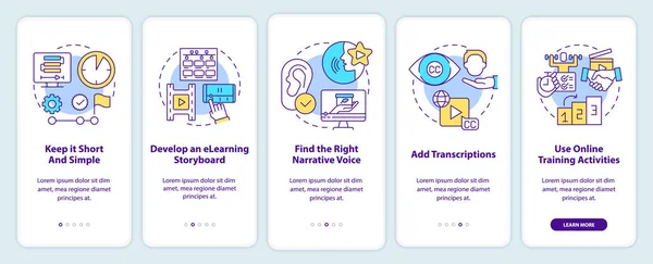 Sales Online Training Videos Onboarding Mobile App Screen Walkthrough Steps — ストックベクタ