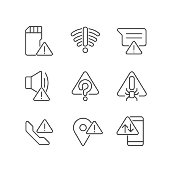 Common Electronic Device Issues Pixel Perfect Linear Icons Set Warning — Image vectorielle
