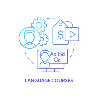 Language courses blue gradient concept icon. Speak foreign language. Translation. Online tutorial idea abstract idea thin line illustration. Isolated outline drawing. Myriad Pro-Bold font used