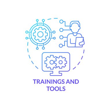Training and tools blue gradient concept icon. Business workflow. Creating hybrid environment abstract idea thin line illustration. Isolated outline drawing. Myriad Pro-Bold font used
