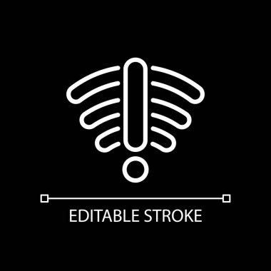 No internet connection white linear icon for dark theme. Check router and modem. Wireless network error. Thin line illustration. Isolated symbol for night mode. Editable stroke. Arial font used