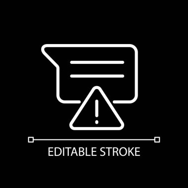 Message is not sent white linear icon for dark theme. Communication failure. Messenger error. Warning sign. Thin line illustration. Isolated symbol for night mode. Editable stroke. Arial font used