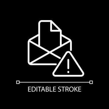 Email warning white linear icon for dark theme. Send and receive digital letter. Message is not sent. Thin line illustration. Isolated symbol for night mode. Editable stroke. Arial font used